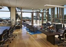 Executive office shows interior finishes against a backdrop of sea and Ecological Reserve vistas. - Photo Credit: © Nick Merrick