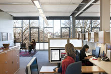 Office area with views and daylight - Photo Credit: Lara Swimmer